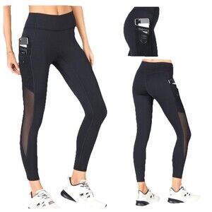 New Fabletics Womens Trinity Motion 365 7/8 Leggings S Black Pockets Mesh